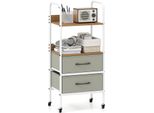 Carrello Costway Con 2 Cassetti E Ripiani In Tessuto, Piedistallo Mobile Con 4 Ruote E Struttura In Metallo, Carrello A Cassetti Stretti, Carrello Di Servizio, 30X43,5X96 Cm