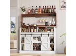 Fortuna Lai Mobile Bar Da 120 Cm Con Portabicchieri E Prese Elettriche (2×AC, 2×USB), Credenza Con Spazio Contenitivo, Credenza In Stile Rustico Per Cucina/Soggiorno Con Ante Scorrevoli