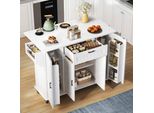 Carrello Da Portata Flieks Carrello Da Cucina Con Piano Di Lavoro Pieghevole, Carrello Da Cucina Con Portaspezie E Portasciugamani, 120X45-70X95 Cm, Bianco