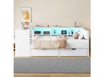 Letto Contenitore Abrihome Per Bambini 140X200Cm Con Scrivania, Libreria E Cassetti, Letto In Legno Con Rete A Doghe, Bianco