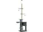 Pawhut Albero Per Gatti A Soffitto Regolabile In Altezza 220-265 Cm Con Colonne In Sisal, Palla Da Gioco, Tiragraffi Per Gatti Regolabile In Altezza, Albero Per Gatti Con Letto Per Gatti, Casa Per Gatti, Grigio Scuro