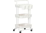Homcom Carrello Da Portata Con 3 Ripiani Carrello Da Cucina Con Maniglia Ruote Scaffale Da Cucina Con Ganci E Cestini, Carrello Multiuso Carrello Da Cucina, Bianco