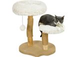 Pawhut Tiragraffi Alto 61,5 Cm Tiragraffi Per Gatti Con Palla Da Gioco, Letti, Torre Per Gatti Con Tiragraffi, Per Gatti Sotto I 5 Kg, In Legno Di Pero, Bianco
