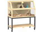Gabbia Per Criceti Nani In Legno Pawhut, 87 X 43 X 101 Cm Gabbia Per Roditori Con Ripiano, Borraccia, Capanna, Altalene, Gabbia Per Piccoli Animali Con Ruote, Rampe, Legno Naturale