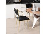 Set Di 2 Sedie Da Pranzo In Velluto Nero Con Motivo Tartaruga, Gambe In Metallo Dorato, Design Moderno Ed Elegante