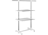 Homcom Stendibiancheria A Torre Con Rotelle Stendibiancheria A Torre Pieghevole A 3 Livelli Asciugatrice Con Ali Laterali Per Uso Interno Ed Esterno Acciaio Bianco 83-136,5 X 45,5 X 154 Cm