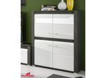 Cassettiera A 4 Ante 90 Cm Pino Nero / Bianco Lucido