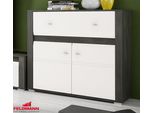 Cassettiera A 2 Ante 109 Cm Pino Nero / Bianco Lucido