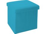 Intirilife Sgabello Pieghevole 30X30X30 Cm In Colore Azzurro - Cubo Di Seduta Con Vano Portaoggetti E Coperchio In Tessuto Effetto Lino - Cubo Di Seduta Poggiapiedi Scatola Portaoggetti Panca A Cassettiera