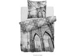 Hnl Renforcé Biancheria Da Letto Reversibile Brooklyn Bridge Black White 135X200 + 80X80 Cm