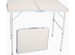 Fch 90 X 60 X 70 Cm Tavolo Da Campeggio In Alluminio Pieghevole Con Maniglia Di Trasporto, Tavolo Pieghevole Da Giardino Tavolo Da Balcone Tavolo Da Viaggio Tavolo Da Lavoro Bianco