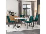 Set Da Pranzo Flieks 5 Pezzi, Tavolo Da Pranzo Con 4 Sedie, Set Di 4 Sedie Imbottite In Velluto, Tavolo Da Pranzo Rettangolare, 117 Cm, Verde