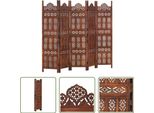 The Living Store Divisorio 5 Pezzi Intagliato A Mano In Legno Di Mango Marrone 200×165 Cm