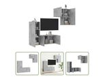 The Living Store Parete Attrezzata 4 Pezzi Cemento Grigio Materiale Legno