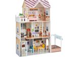 Vevor Casa Delle Bambole In Legno, Set Da Gioco Per Bambini, Villa Da Sogno Fai Da Te Con 3 Livelli, 7 Aree Di Gioco E 15 Accessori D'arredo, Ideale Per Bambole Da 30 Cm, Regalo Per Bambini A Partire Dai 3 Anni Di Età