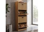 Scarpiera HWC-O39, Scarpiera Ribaltabile 4 Scomparti Ribaltabili Mdf Melamina Metallo 148X50X24Cm ~ Natura