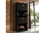 Scarpiera HWC-O39, Scarpiera Ribaltabile 4 Scomparti Pieghevoli Mdf Melamina Metallo 148X50X24Cm ~ Legno Look Nero