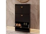 Scarpiera HWC-O39, Scarpiera Ribaltabile 3 Scomparti Ribaltabili Mdf Melamina Metallo 117X60X24Cm ~ Legno Look Nero