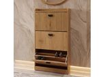 Scarpiera HWC-O39, Scarpiera Ribaltabile 3 Scomparti Ribaltabili Mdf Melamina Metallo 117X60X24Cm ~ Natura