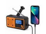 Aiorber Radio Di Emergenza Portatile Con Torcia Led, Allarme Sos, Manovella, Ricarica Solare, Porta Usb, Ricezione Fm/Am/Wb, Dimensioni Compatte - Arancione