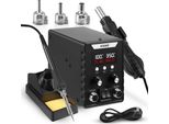 Stazione Di Saldatura Ad Aria Calda E Stazione Di Rilavorazione - Smd 700 W - Temperatura Regolabile - Portata D'aria Regolabile - 3 Ugelli - Ce - 220 V Ue - Nero