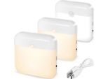 3 Pezzi Luce Notturna A Led Ricaricabile Dimmerabile Bianco Caldo E Bianco Freddo Con Rilevatore Di Movimento E Sensore Crepuscolare Per Scale, Camera Da Letto, Corridoio