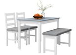 Set Da Pranzo Homcom, Tavolo Da Pranzo Con 2 Sedie Imbottite, Panca, Set Da Tavolo Da 4 Pezzi, Set Da Sala Da Pranzo Con Aspetto Lino Per Cucina, Soggiorno, Legno Di Pino, Grigio, Bianco