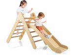 Costway Triangolo Di Arrampicata Con Scivolo, Struttura Di Arrampicata In Legno, Triangolo A Pioli Per Scivolare E Arrampicarsi, Per Bambini Da 1 Anno (Natura)