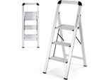 Costway Scaletta 3 Gradini, Scaletta Pieghevole In Alluminio Fino A 150 Kg, Scaletta Pieghevole E Antiscivolo, Scaletta Sgabello Per Casa, Per Casa Ufficio Garage, Argento (3 Gradini)