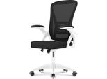 Sedia Da Ufficio - Seduta Ergonomica - Sedia Con Braccioli Ribaltabili A 90° - Supporto Lombare - Regolabile In Altezza - Bianco E Nero