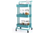 Costway Carrello Portavivande Su Rotelle, Carrello Da Cucina Con Struttura In Metallo, Carrello Con 3 Ripiani, Carrello Multiuso, Carrello Da Bagno, Blu