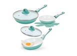 Genius Cerafit Revolution Set Di Padelle 7 Pezzi 20+24+28 Cm, 2 Coperchi In Vetro, Inserto Viles, Padella Antiaderente In Ceramica, Manico Rimovibile