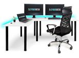 Syberdesk Gaming Pro Led Scrivania Angolare 197 X 132 Cm Con Led, Scrivania Per Computer Di Grandi Dimensioni, Scrivania Da Gioco, Hub Usb, (A Sinistra, Bianco)