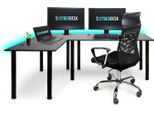 Syberdesk Gaming Pro Led Scrivania Angolare 197 X 132 Cm Con Led Grande Scrivania Per Computer, Scrivania Da Gioco, Hub Usb, (Sinistra, Nero)