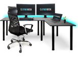 Syberdesk Gaming Pro Led Scrivania Angolare 197 X 132 Cm Con Led Grande Scrivania Per Computer, Scrivania Da Gioco, Hub Usb, ( (Destra, Nero)