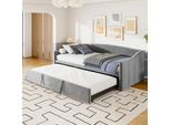 Fortuna Lai Day Bed 90X200Cm/180X200Cm Letto Estraibile, Divano Letto Allungabile Con Rete A Doghe E Braccioli, Letto Imbottito In Velluto Letto Per Bambini Divano Letto, Grigio