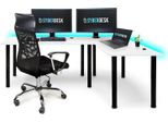 Syberdesk Gaming Pro Led Scrivania Angolare 197 X 132 Cm Con Led Scrivania Per Computer Di Grandi Dimensioni, Scrivania Da Gioco, Hub Usb, (Destra, Bianco)