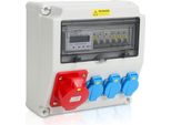 Distributore Di Corrente Da Cantiere Clanmacy Distributore Di Corrente A Parete Con Contatore Elettrico Trifase E Mcb, A 5 Poli Con 3X Prese Schuko E Prese Cee 32A