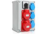 Distributore Di Corrente A Parete Clanmacy Con Interruttore A Camme L-0-P E Mcb, Distributore Di Corrente A 5 Poli Con 3X Prese Schuko E Prese Cee 16/32A Per Uso Interno Ed Esterno