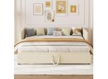 Cdglobal Daybed Daybed 90X200/180X200Cm, Divano Letto Con Sottopiano Estensibile, Letto Per Bambini, Letto Per Ragazzi, Letto Per Ospiti In Legno Massiccio, Beige