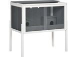 Pawhut Gabbia Per Criceti In Legno Per Criceti Nani Gabbia Per Roditori Piccola Gabbia Per Animali Con 2 Tane E Accessori, Gabbia Per Topi Grande Gabbia 82 X 45 X 81 Cm Grigio