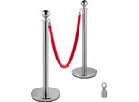 Succebuy Sistema Di Delineazione Delstahl Barriera Palo Corda Di Demarcazione Con 3 Corde Di Velluto Rosso 1,5 M 4 Pack Argento