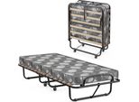Letto Per Ospiti Costway 80X190Cm Con Materasso In Schiuma, Letto Singolo Pieghevole Su Ruote, Letto In Metallo Pieghevole Letto Pieghevole Fino A 130Kg Caricabile Grigio