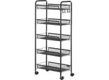 Carrello Di Servizio Fortuna Lai Con 4 Ripiani E 5 Cestelli Carrello Portaoggetti Con Maniglia Per Cucina E Soggiorno In Acciaio Nero