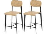 Fortuna Lai Set Di 2 Sgabelli Da Bar, Sedia Da Bar Con Poggiapiedi, Struttura In Metallo, Sedia Da Cucina Con Altezza Seduta 66 Cm, Sgabello Da Bancone Facile Da Montare, Design Industriale In Legno Naturale + Nero