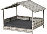 Fortuna Lai Cuccia Per Cani In Rattan Con Cuscino, Cuccia Per Cani A Forma Di Casa, Cuccia Per Cani Da Esterno, Telaio In Acciaio, Plastica, Grigio, 69 X 98 X 70 Cm