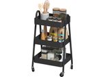 Carrello Di Servizio Fortuna Lai A 3 Ripiani Carrello Da Cucina Con Rotelle Maniglia Carrello Con Freno Scaffale Da Cucina Carrello Da Cucina Carrello Multiuso Per Cucina, Ufficio, Bagno, Nero