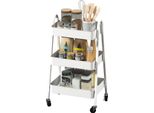 Carrello Di Servizio Fortuna Lai A 3 Ripiani Carrello Da Cucina Con Rotelle Maniglia Carrello Con Freno Scaffale Da Cucina Carrello Da Cucina Carrello Multiuso Per Cucina, Ufficio, Bagno, Bianco