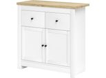 Fortuna Lai Credenza Armadio Da Cucina Con 2 Cassetti, Doppia Anta Con Chiusura Ammortizzata, Ripiano Regolabile, Moderno Mobile Contenitore Per Soggiorno, Camera Da Letto 79 X 35 X 80 Cm Bianco