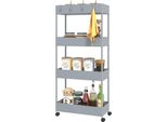Carrello Fortuna Lai, Scaffale Da Cucina A 4 Ripiani, Scaffale Contenitore Con Rotelle, Carrello Da Cucina Con Freni, Carrello Di Servizio Per Cucina, Camera Da Letto, Soggiorno, Plastica, Grigio, 40 X 19 X 90 Cm